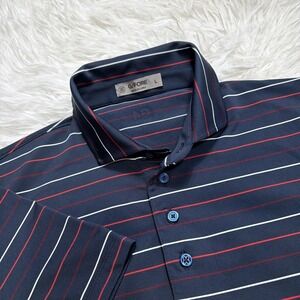 G/Fore Golf Polo Shirt Men Large Performance Stretch Navy Blue Striped Red White